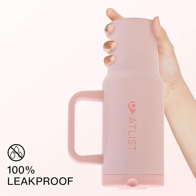 100% Leakproof 40 oz Tumbler with Handle & 4-in-1 SipSwig Lid, Built-In Flip Straw & External Stainless Steel Straw, Insulated Stainless Steel Cup, BPA-Free, Pink - Bloomnest