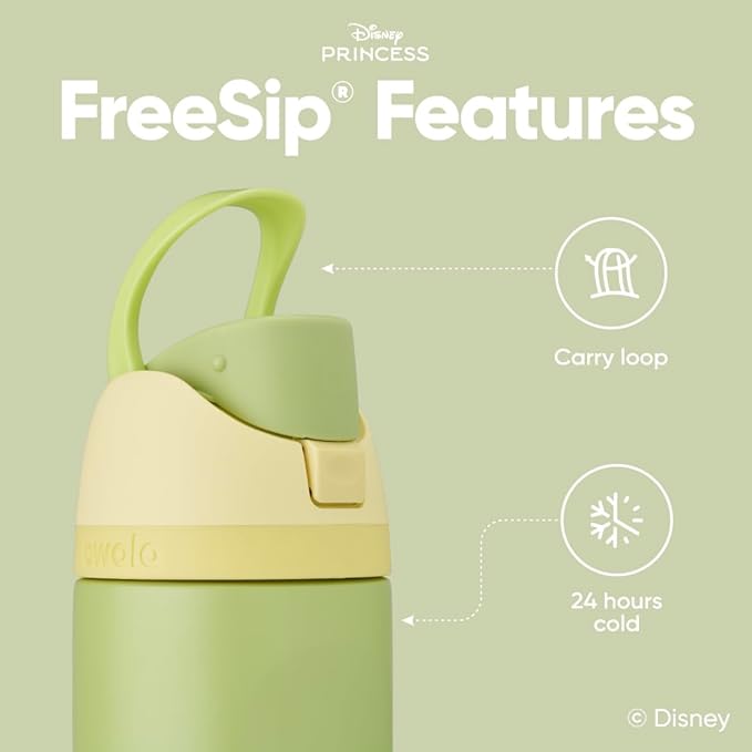 Owala Disney Princess FreeSip Insulated Stainless Steel Water Bottle with Straw for Sports and Travel, BPA-Free Sports Water Bottle, 24 oz, Tiana Owala