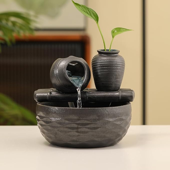 Ceramic Tabletop Desktop Fountain Water Feature Decoration Indoor Home Office - Bloomnest
