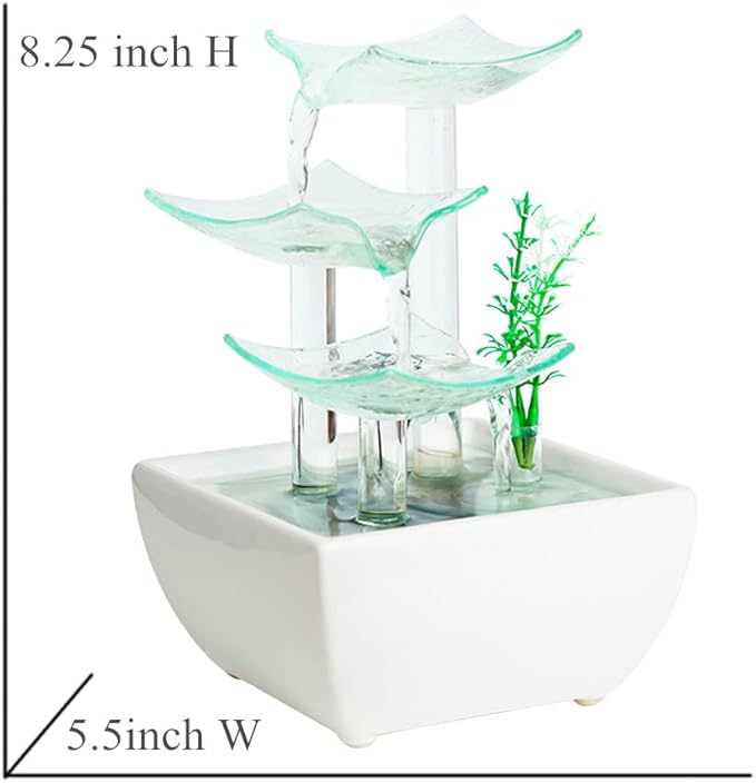 Ceramic and Glass Tabletop Fountain for Indoor and Home Decoration Table Desk Office Patio White - Bloomnest