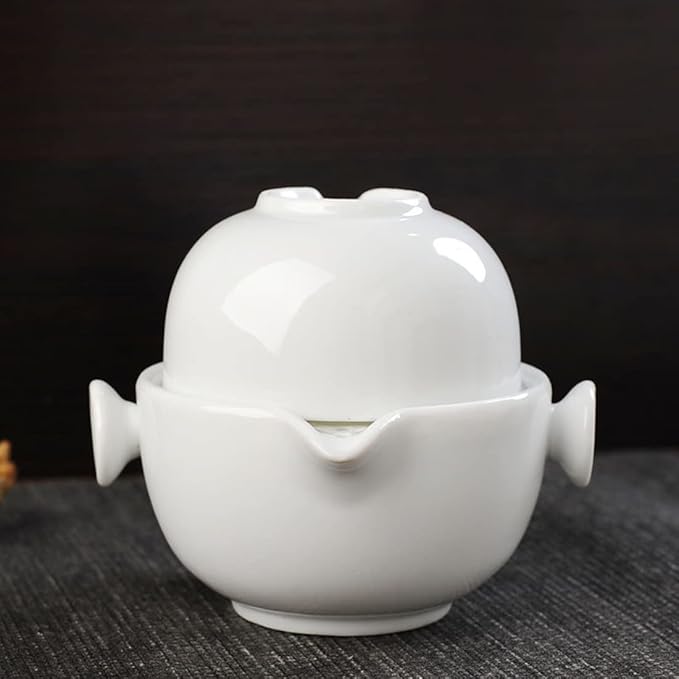 Liang baobao Convenient Teapot Cup Porcelain Teacup White Glazed Travel tea set (White)