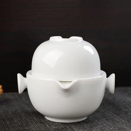 Liang baobao Convenient Teapot Cup Porcelain Teacup White Glazed Travel tea set (White)
