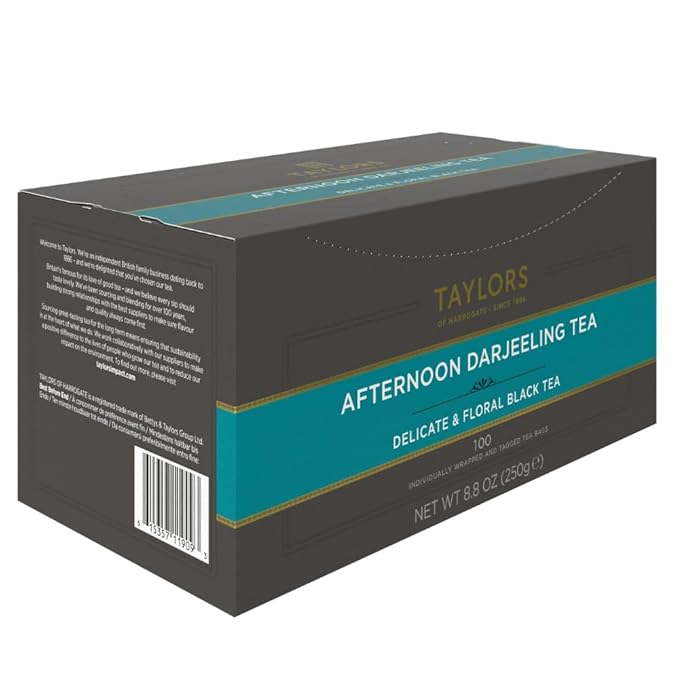 Taylors of Harrogate Afternoon Darjeeling, Black Tea, Individually Wrapped Bags 100 Count (Pack of 1), Delicate, Sweet & Floral, Caffeinated, Enjoy Hot or Iced, 100 Teabags - Bloomnest