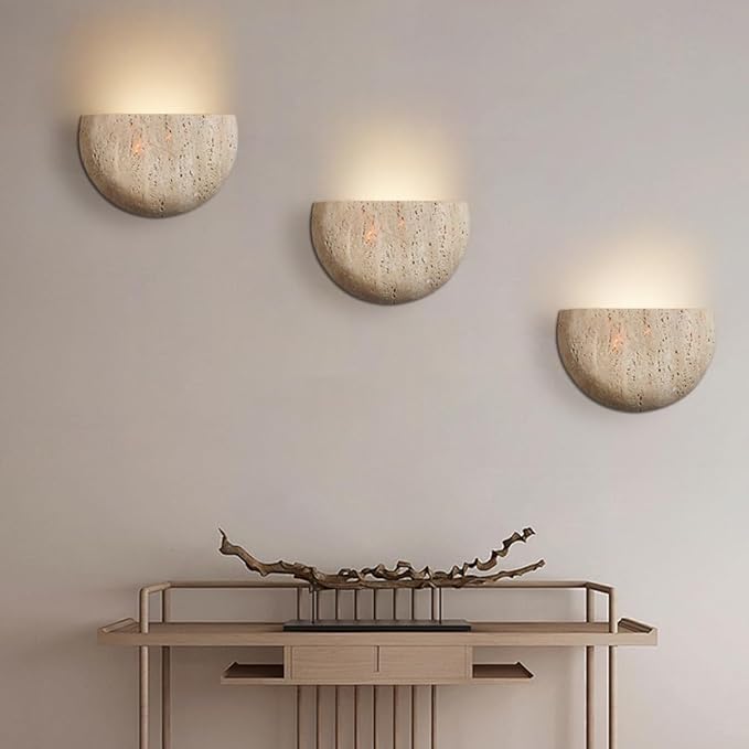 Modern Marble Yellow Travertine Wall Sconce LED G9 3000K Wall Lamp Semi Circle Natural Stone Shade Wall Light Japanese Style Wabi-Sabi Art Lighting Fixture For Farmhouse, Foyer, Entryway, Sta - Bloomnest