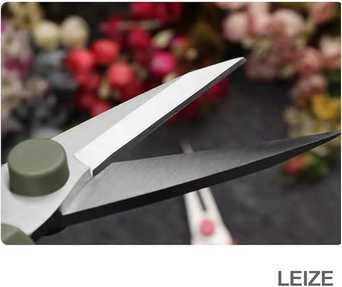 Leize Flower Scissors, Premium Thickened Stainless Steel Floral Shears, Strong Pruner for Flowers, Branches and Leaves (Grey Green Slender 2Pics) - Bloomnest