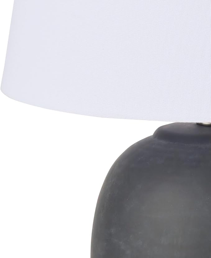 Nourison Home 23" Black Vintage Distressed Ceramic Pot Table Lamp for Bedroom, Living Room, End Table, with White Tapered Drum Shade - Bloomnest