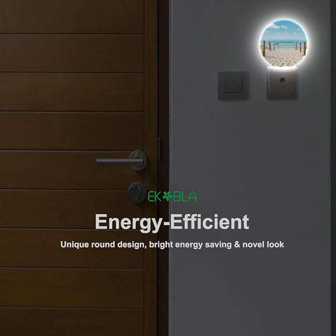 EKOBLA Beach Scene Plug-in Nightlights Sea Ocean Decorative Night Light with Dusk-to-Dawn Auto Sensor Energy Saving LED Lighting for Home Bathroom Coastal Decor - Bloomnest