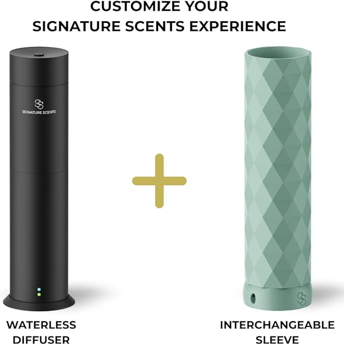 Waterless Essential Oil Hotel Scent Diffuser - Cold Air Diffuser - Covers 1000 sq. ft. - Waterless Diffuser for Home, Office & Hotel (Black + Interchangeable Sleeve) (Black + Mint Green Sleeve) - Bloomnest