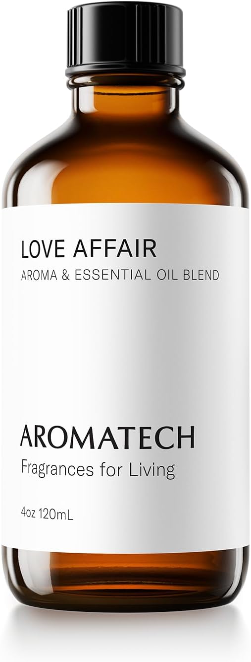 AromaTech Love Affair Aroma Essential Oil Blend: Luxury Hotel Inspired Aromatherapy with Jasmine, Saffron, Cedar & Amber for Ultrasonic Diffusers & Nebulizers - 4 fl oz, 120 mL - Bloomnest