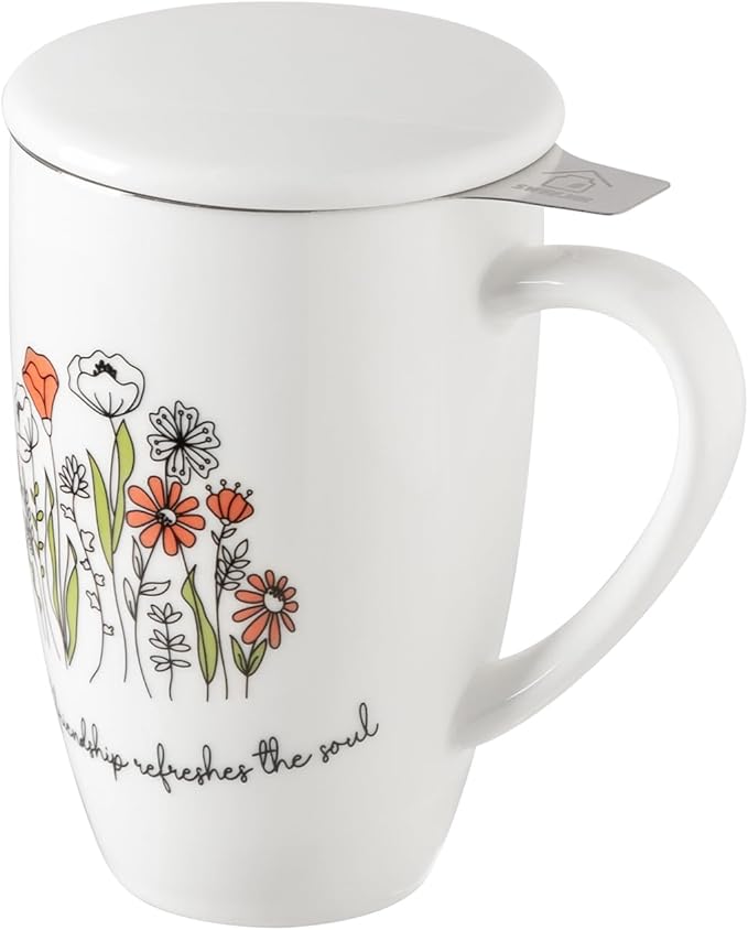 Sweejar Porcelain Tea Infuser Mug with Lid, 16 oz Teacup with Strainers for Loose Leaf Tea, Microwave and Dishwasher Safe Coffee Mug(Wild Meadow) - Bloomnest