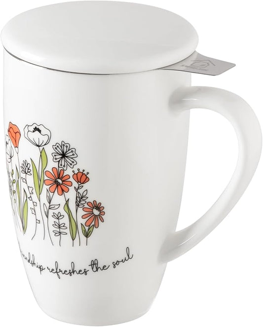 Sweejar Porcelain Tea Infuser Mug with Lid, 16 oz Teacup with Strainers for Loose Leaf Tea, Microwave and Dishwasher Safe Coffee Mug(Wild Meadow) - Bloomnest