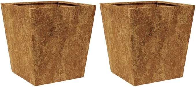 Garden Planter Set of 2 Brown, Spacious, Metal Steel Planter Box, Freestanding Planter for Flower Vegetable Fruit Herb, Modern, Square, 15.7"x15.7"x15.7" - Bloomnest