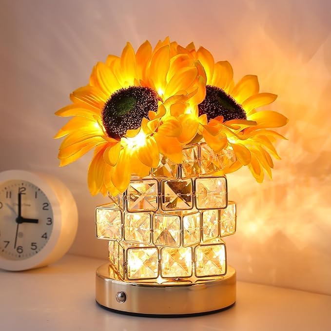 Flower Lamp with USB Charge,3-Colour Infinitely Dimmable Artificial Sunflower LED Table Lamp,Rechargeable Cordless Touch Small Night Light,Gift Ideas for Mothers Day,Xmas,Birthday (Sunflowers01) - Bloomnest