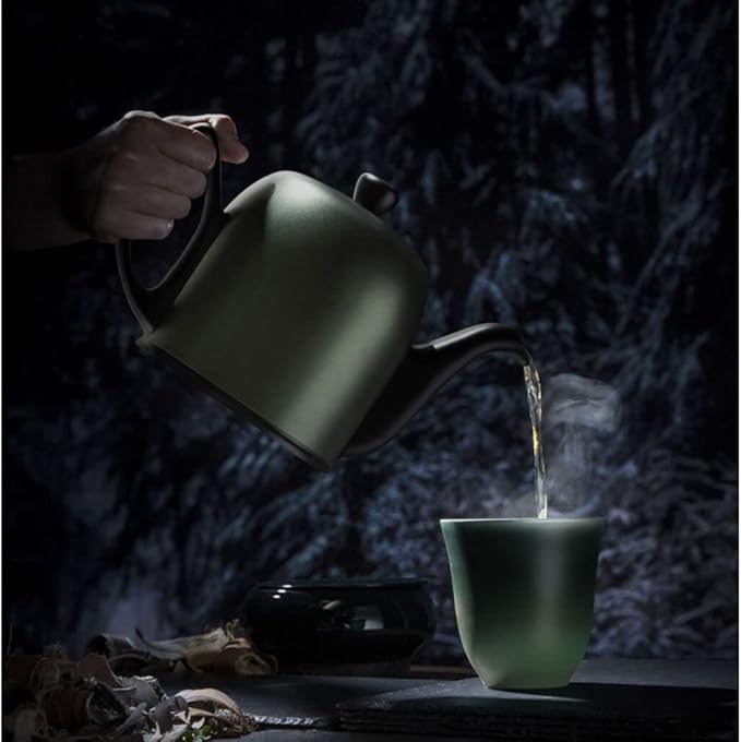 Degrenne Salam Luxury French Tea Pot - Porcelain Teapot with Emerald Aluminum Cover, Ceramic Tea Kettle for Loose Tea, Removable Infuser, 4 Cup Capacity, 24oz - Emerald - Bloomnest