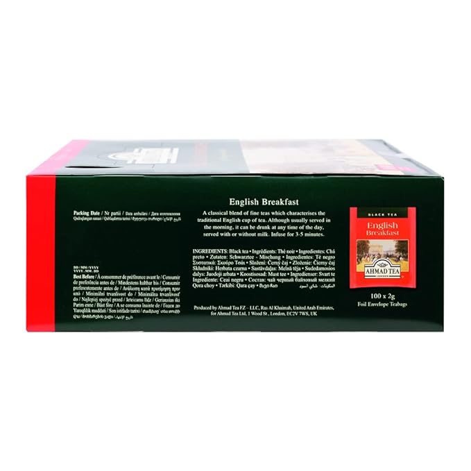 Ahmad Tea Black Tea, English Breakfast Teabags individually wrapped in foil, 100 ct - Caffeinated & Sugar-Free - Bloomnest