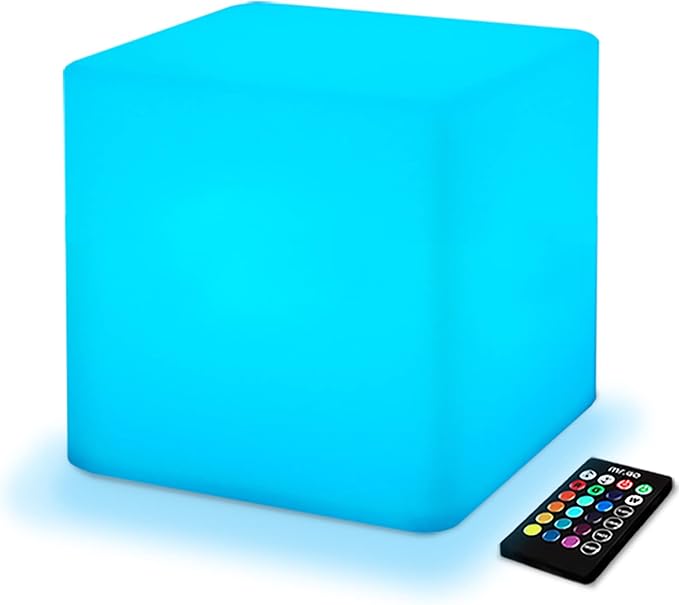 Mr.Go 10-inch Rechargeable LED Cube Light w/Remote, 16 RGB Colors & Dimmable LED Cube Lamp Night Light Mood Lamp, Ambient Decorative Lighting, Cordless & Waterproof for Indoor Outdoor Use - Bloomnest