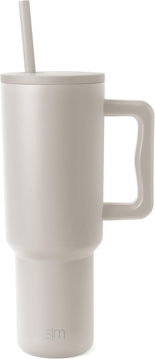Simple Modern 40 oz Trek Tumbler with Handle and Straw Lid | Cup Holder Friendly Insulated Stainless Steel Travel Mug | Almond Birch SimpleModern