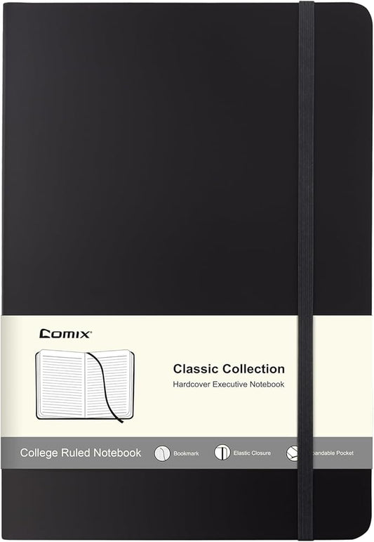 Comix Lined Journal Notebook for Women Men, Journaling Notebooks for Office School Home, 240 Pages, 5.5" x 8.3", College Ruled, A5, Hardcover, Black - Bloomnest