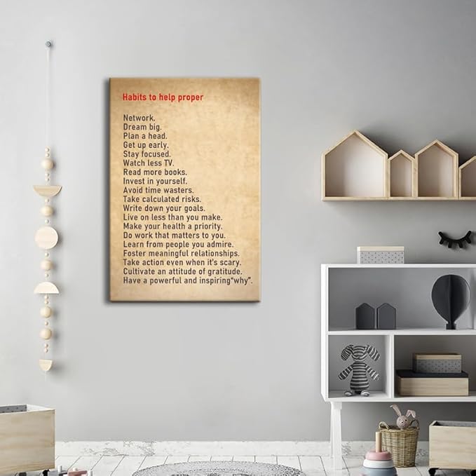 Motivational Poster Inspirational Wall Art for Office Habits to help proper Grow up Inspiring Canvas Painting Prints Wall Pictures for Living Room Bedroom Home Decor Framed Artwork [24''W x 36''H] - Bloomnest