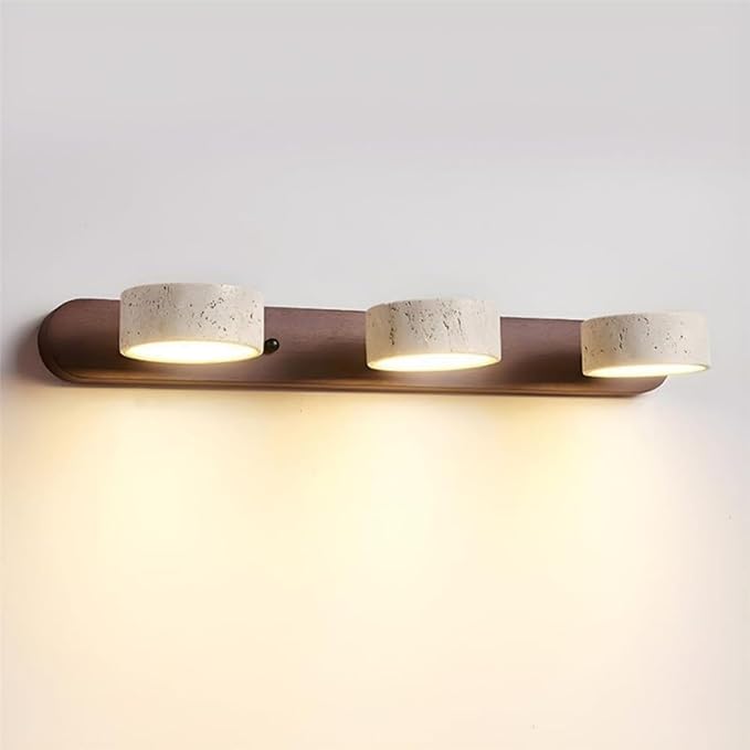 Japanese Wabi-Sabi LED Wall Sconce with Natural Stone Shade,Vintage Swivel Wall Lights,Modern Wall Sconce for Bathroom Mirror, Kitchen,Dining Room,Hallway,Vanity Lighting (A, 3 Heads) - Bloomnest