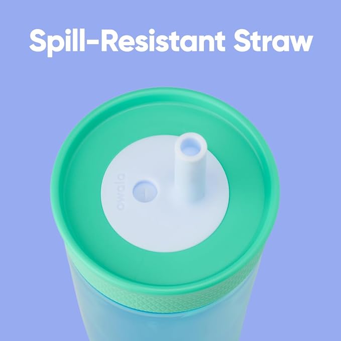 Owala Kids Insulation BPA-Free Plastic Tumbler with Spill Resistant Flexible Straw, Easy to Clean, Kids Water Bottle, Great for Travel, Dishwasher Safe, 15 Oz, Teal and Aqua (The Blues) - Bloomnest