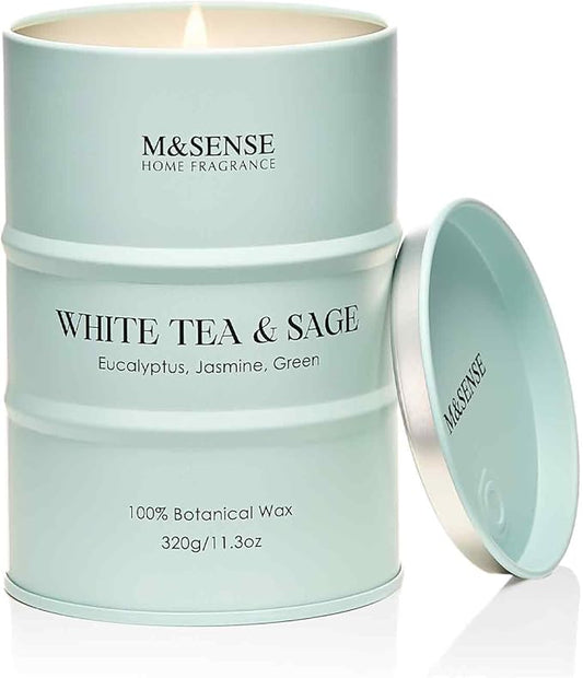 M&SENSE White Tea Sage Scented Candles Natural Non Toxic, Aromatherapy Candle for Stress Relief Meditation Relaxing, Housewarming Gifts for Women Men, 11.3oz 70 Hour Long Burning - Bloomnest