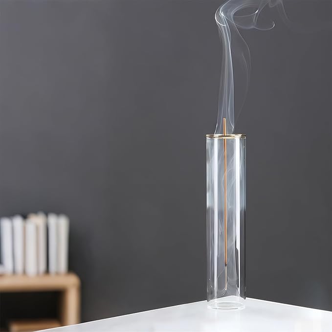 Glass Incense Holder,Incense Burner for Sticks with Ash Catcher,Incense Stick Burner for Meditation and Yoga Room (Golden Clamp) - Bloomnest