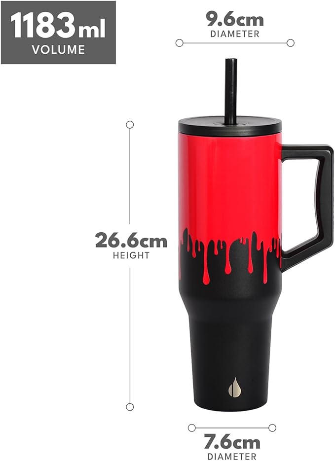 Elemental 40 oz Tumbler with Handle and Straw - Spill Proof Insulated Stainless Steel Commuter for Hot and Cold Beverages - Travel Coffee Mug with 2 Straws & Spill Proof Lid - 40oz - Sanguine Drip - Bloomnest
