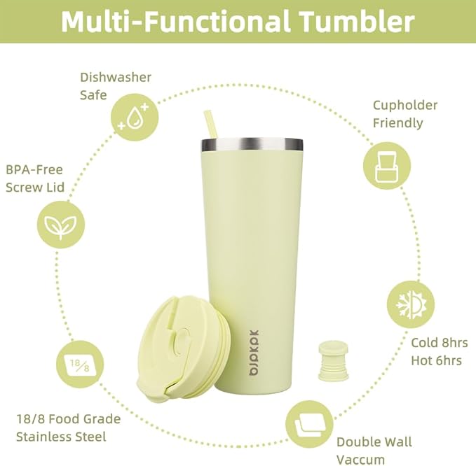 BJPKPK 26oz Insulated Tumbler With lid And Straw Stainless Steel Tumblers Travel Coffee Mug Reusable Thermal Cup,Macaron Green - Bloomnest