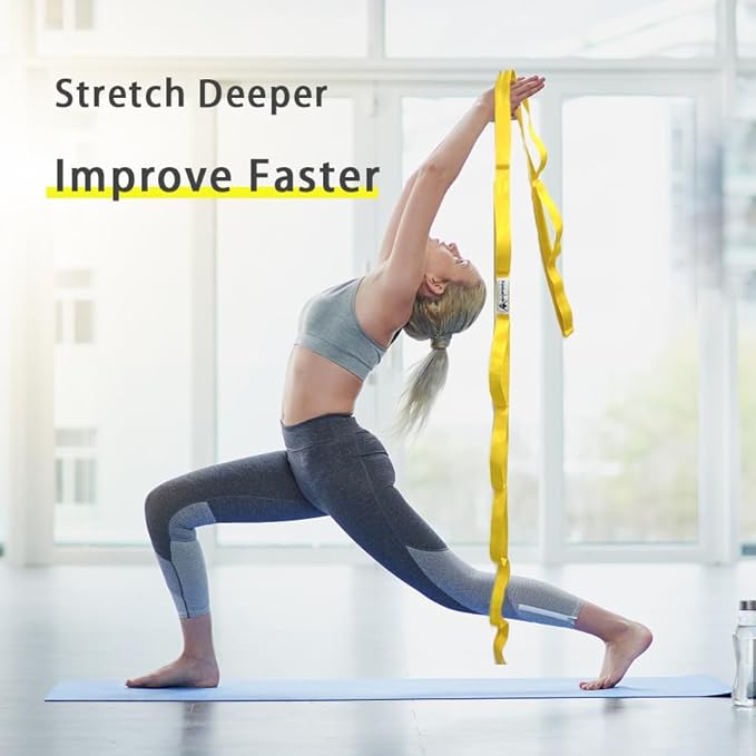 Stretching Strap Yoga Strap with Loops, Stretch Straps for Physical Therapy, Non-Elastic Exercise Strap for Pilates, Dance and Gymnastics with Workout Guide - Bloomnest