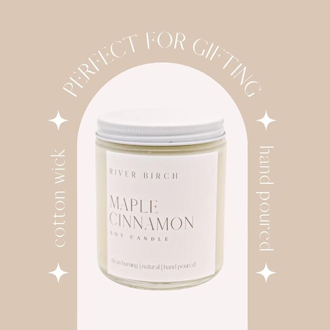 River Birch Candles Maple Cinnamon Scented Candle | Premium, All-Natural, Non-Toxic, Soy Candles | 8.5oz 40 Hr Burn Time | Cozy Relaxing Gifts for Home - Bloomnest