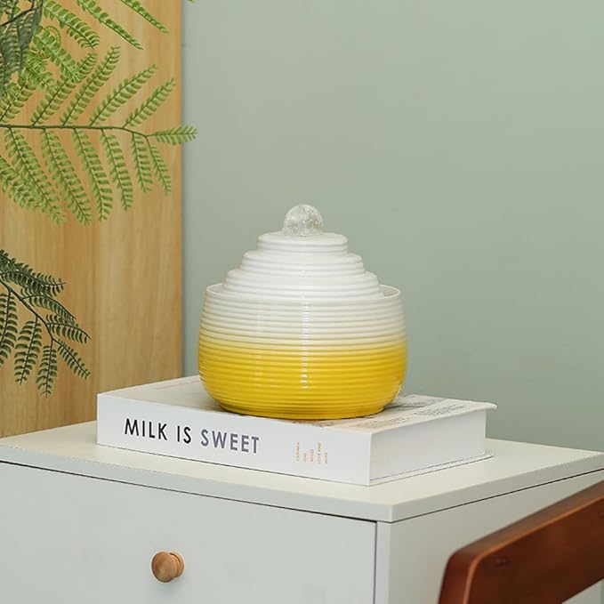 Indoor and Outdoor Fountain Water Feature Fall Ceramic Home Office Decoration mini Tabletop Desktop (Yellow with Ball S092) - Bloomnest