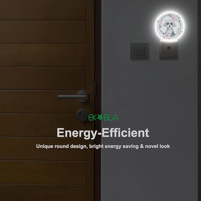 EKOBLA Raccoon Night Light Cute Animal Raccoon with Cool Rock N Roll Pose Night Lights Plug into Wall Auto Sensor Fun Funny LED Round Lamp for Men Women Boys Girls - Bloomnest
