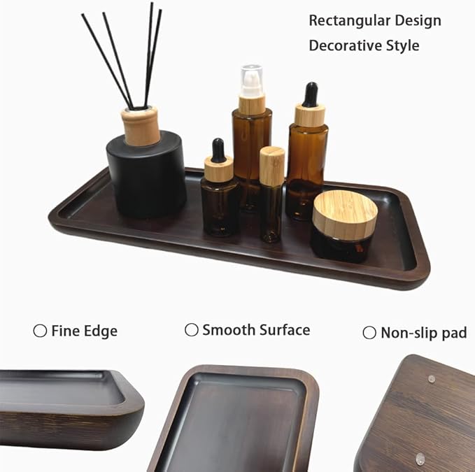 Wood Vanity Tray, Bathroom Counter Solid Walnut Organizer, Toilet Tank Top Wooden Serving Plate for Dinner Tea Coffee (Natural Walnut Color, 14 x 5.9 inch) - Bloomnest