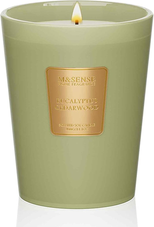 M&SENSE Eucalyptus Cedarwood Scented Natural Soy Wax Candle, 14.1oz 60 Hours Long Lasting Slow Burning, Aromatherapy Candle for Stress Relief Home Decor - Bloomnest
