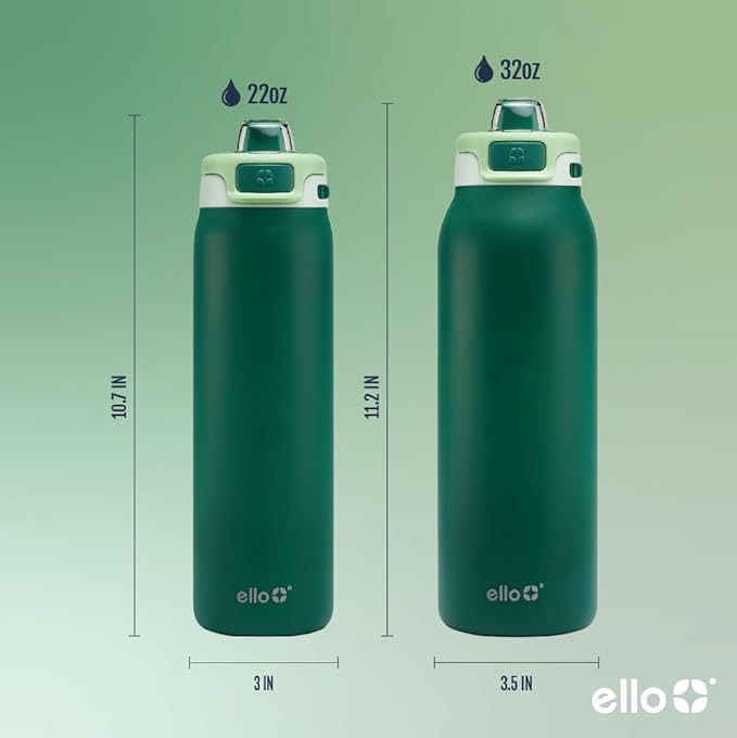 Ello Pop & Fill Insulated Stainless Steel Water Bottle with Quick Fill Lid, Leakproof Locking, Sip or Chug Spout, BPA-Free, Double Wall Vacuum Insulated for Sports, Travel & School- 22oz / 32oz / 40oz Ello