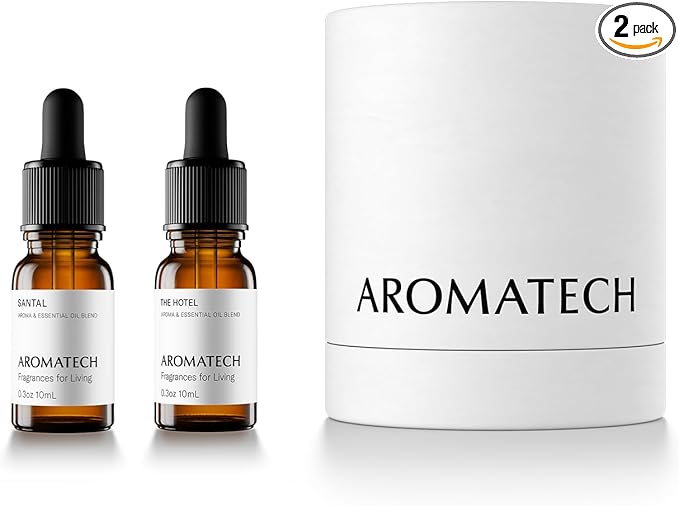 AromaTech Santal & The Hotel Set | Gift Set of Aroma Diffuser Essential Oils Blend of Santal Cardamom, Papyrus, Musk | The Hotel Peach, Red Rose, Pine - 10 Milliliter - Bloomnest