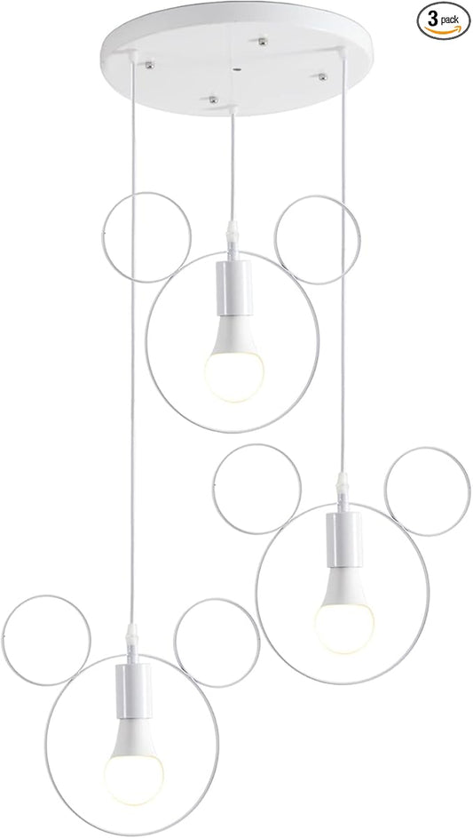 Cartoon Mouse Pendant Light Fixtures，3-Lights White Iron Chandelier Cute Fun Children's Bedroom Ceiling Lamp Shade Wrought Iron Hanging Lights for Kitchen Island Cafe Dining Room - Bloomnest