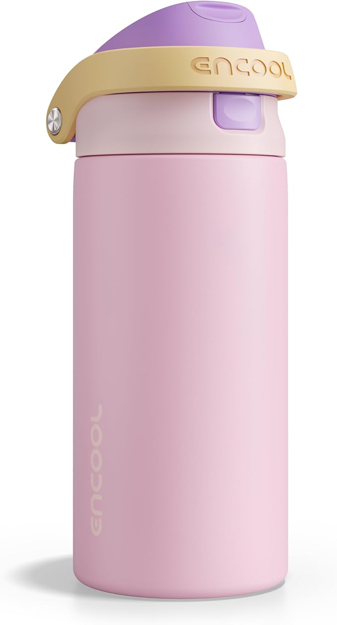 ENCOOL Leakproof Insulated Water Bottle with Straw Dual-Sip Water Bottle Bag-Safe Design for Work, Commute & Gym – Keeps Drinks Cold All Day, 18 oz, Peach Purple ENCOOL
