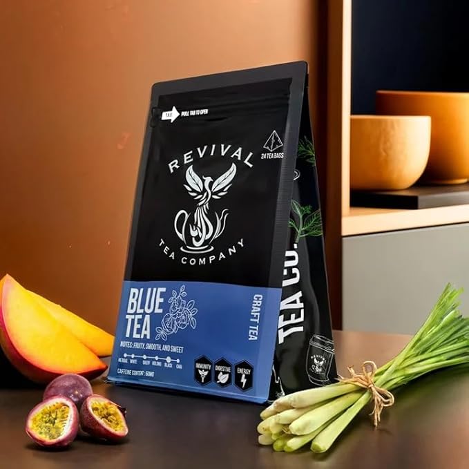 Revival Tea Company Blue Tea - Butterfly Pea Flower and Black Tea Blended with Other Herbal Tea Flavors - Loose Leaf 6 Ounces` - Bloomnest