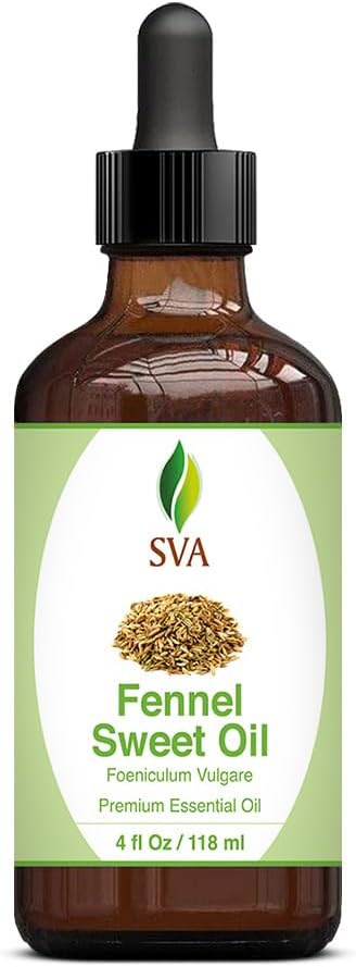 SVA Sweet Fennel Essential Oil – 4 Fl Oz – 100% Natural Fennel Oil - for Diffuser, Hair Care, Face, Skin Care, Aromatherapy, Scalp and Body Massage, Soap and Candle Making – with Dropper - Bloomnest