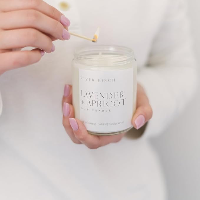 River Birch Candles Lavender + Apricot Scented Candle | Premium, All-Natural, Non-Toxic, Soy Wax | 8.5oz 40 Hr Burn Time | Cozy Relaxing Gifts for Home - Bloomnest