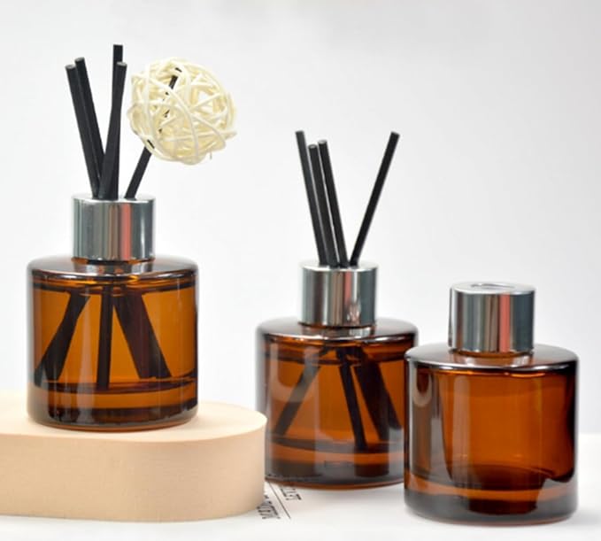 2Pcs 50ML/1.7OZ Empty Amber Glass Diffuser Bottles Essential Oil Aromatherapy Container Jars Fragrance Accessories Use for DIY Replacement Reed Diffuser Stick Sets Bloomnest