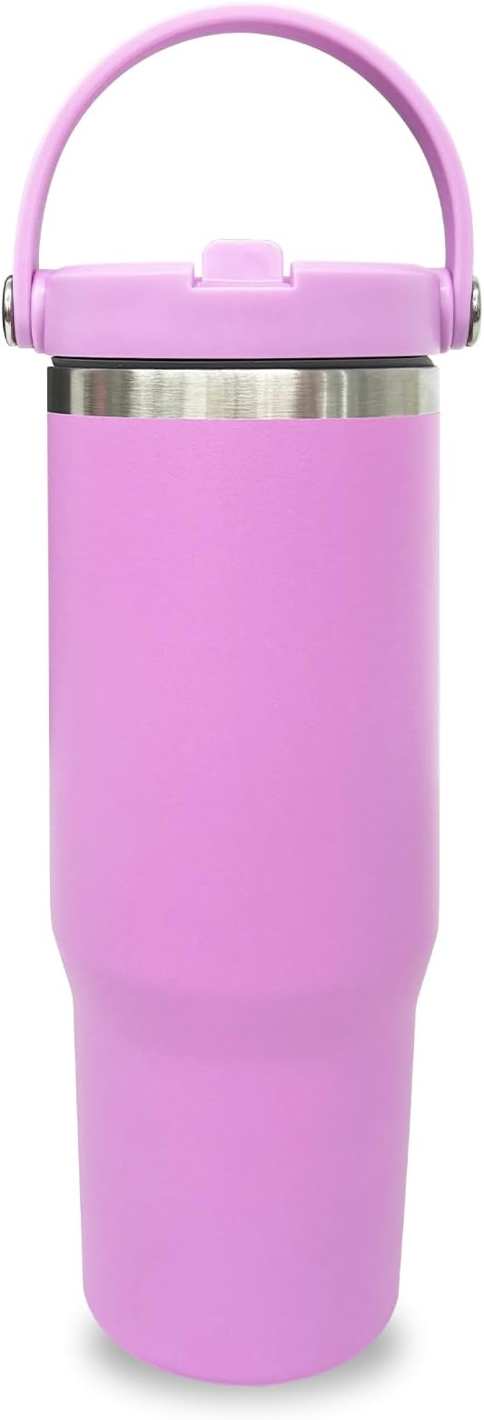 30 oz Tumbler with Top Handle, Double Wall Vacuum Insulated Tumbler with Flip Straw, Travel Coffee Mug 30oz Powder Coated Cup for Laser Engraving (Purple,1 pack)