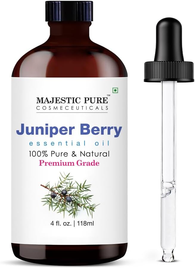 Majestic Pure Essential Oil with Glass Dropper - 100% Pure and Natural - Essential Oils for Diffuser, Aromatherapy, Soap and Candle Making, Juniper Essential Oil, Juniper Oil, 4 Fl Oz - Bloomnest