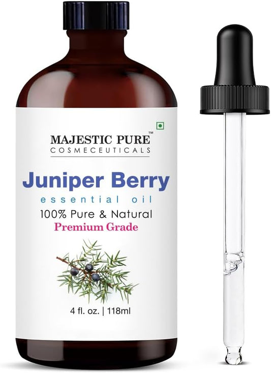 Majestic Pure Essential Oil with Glass Dropper - 100% Pure and Natural - Essential Oils for Diffuser, Aromatherapy, Soap and Candle Making, Juniper Essential Oil, Juniper Oil, 4 Fl Oz - Bloomnest