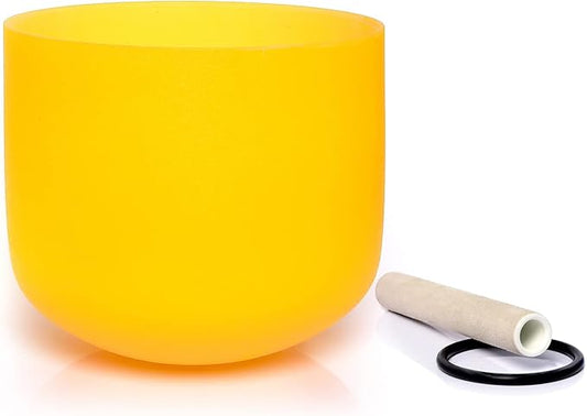 TERRITORY E Note Solar Plexus Chakra Yellow Colored Quartz Frosted Crystal Singing Bowl 8 inch - Bloomnest