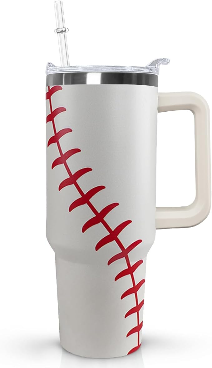 Ceovfoi 40 Oz Baseball Tumbler With Handle,Baseball Coffee Travel Mug Cup Water Bottle,Baseball Decor,Baseball Gifts for Women - Bloomnest