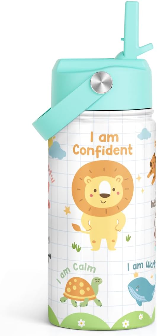 Animal Water Bottle 12oz for Kid Stainless Steel with Straw Lid, Kids Water Bottle, Travel Tumbler, Inspiration Gifts for Girls Boys, Birthday Christmas Back To School - Bloomnest