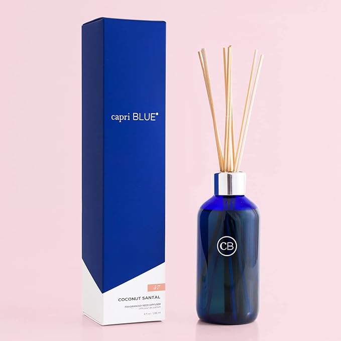 Capri Blue Coconut Santal Reed Diffuser Set - Includes Reed Diffuser Sticks, Fragrance Oil, and Glass Bottle - Luxury Scented Room Fresheners - Cobalt Blue (8 fl oz) - Bloomnest